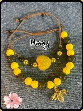 Maay Accessories Yellow Heart & Bee Beaded Bracelet Set